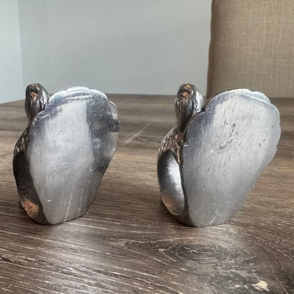 Set of 2 Silver Tone Turkey Napkin Ring Holder Made in India